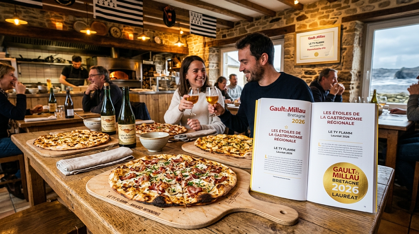 découvrez le ty flamm, célèbre pour ses flammekueches savoureuses, récemment récompensées dans le gault & millau bretagne 2026, une référence gourmande à ne pas manquer.
