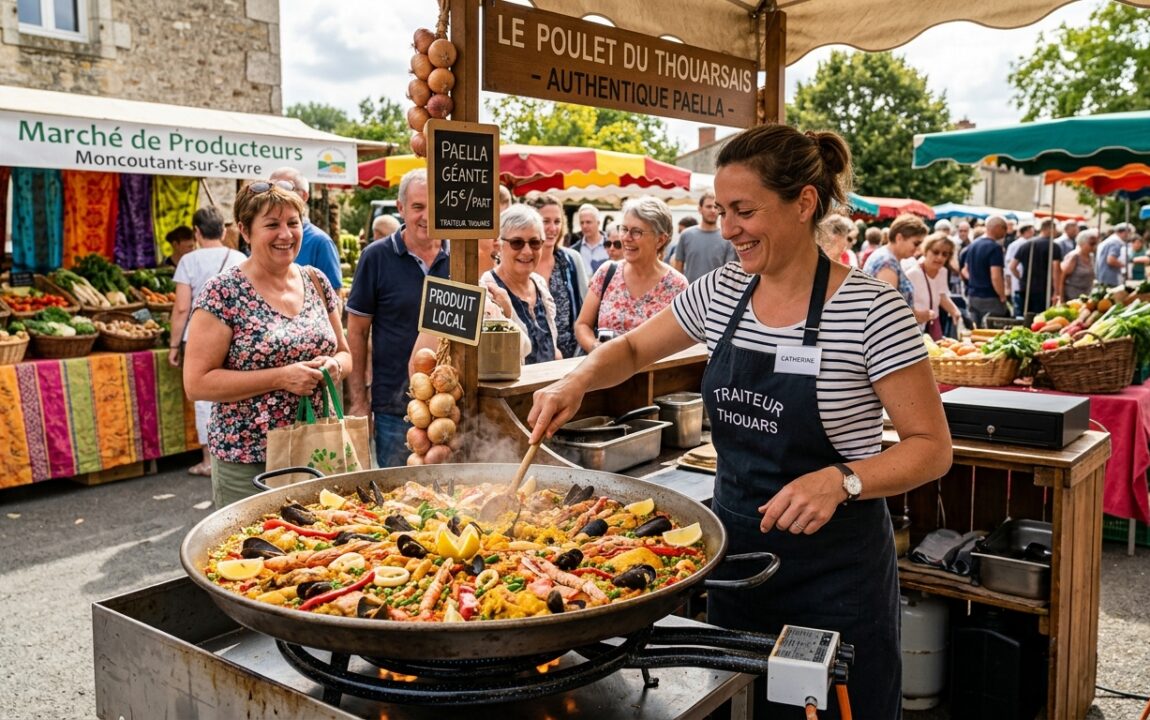 découvrez la paella authentique préparée par le traiteur de thouars au marché de pescalis à moncoutant-sur-sèvre, une véritable expérience gourmande à ne pas manquer.