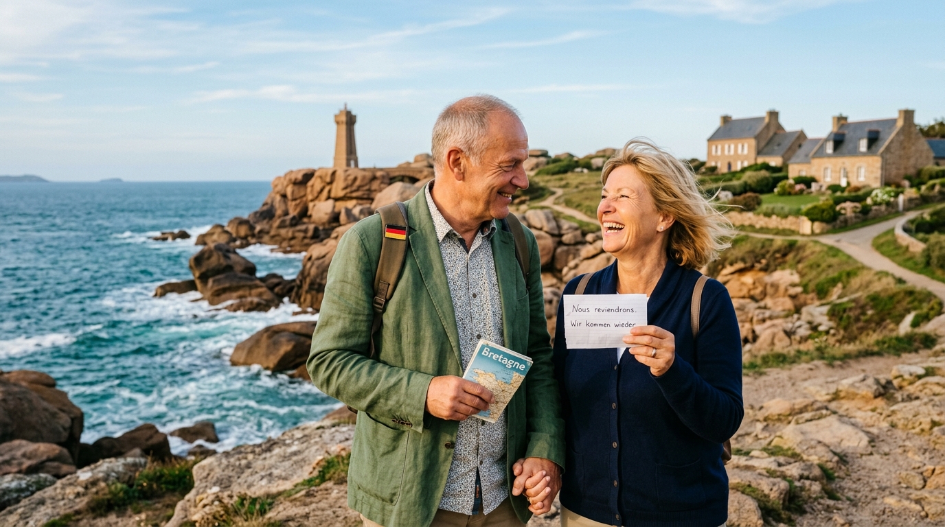 découvrez le récit passionné d'un couple allemand tombé amoureux de la bretagne, une région où ils promettent de revenir pour revivre des moments inoubliables.