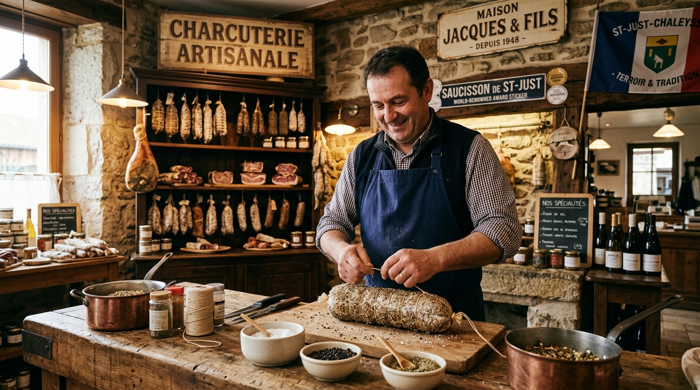 découvrez à saint-just-chaleyssin un charcutier traiteur passionné qui prépare un saucisson artisanal, reconnu parmi les meilleurs au monde pour sa qualité et son goût exceptionnel.