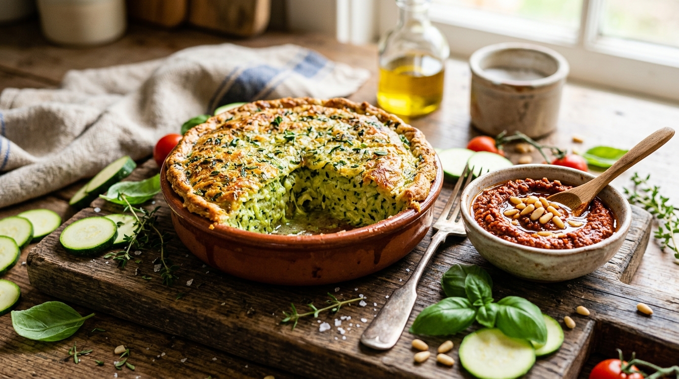 découvrez notre recette facile et délicieuse de fondant à la courgette, à déguster avec un pesto rosso maison pour un parfait équilibre de saveurs.