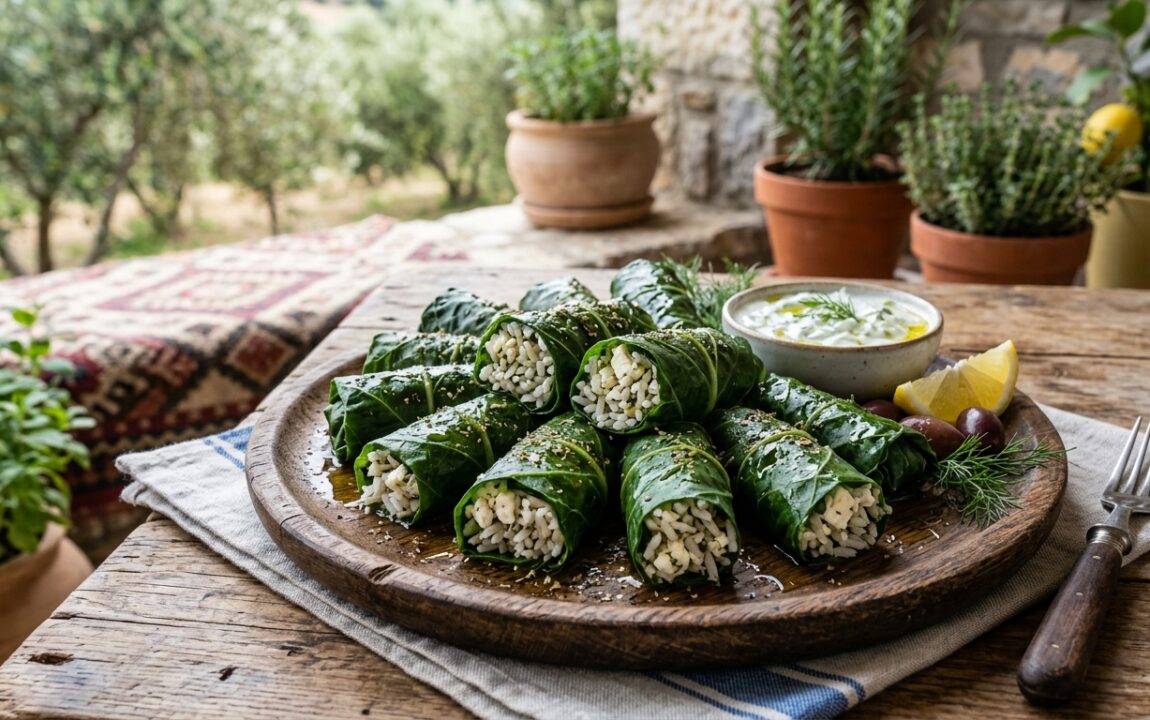 découvrez une expérience culinaire unique avec des feuilles de blette garnies de riz cru et feta, une recette savoureuse qui a séduit tous mes invités lors du dernier repas.
