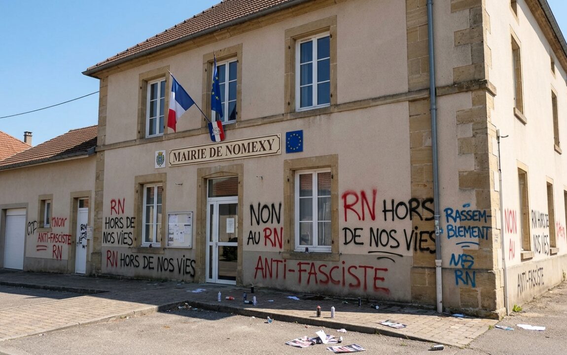 découvrez l'incident à nomexy dans les vosges où la mairie a été vandalisée par des tags hostiles au rassemblement national, suscitant réactions et débats locaux.