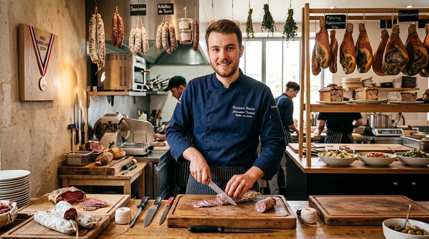 découvrez benjamin bonnin, jeune talent charcutier-traiteur en indre-et-loire, candidat au prestigieux prix rabelais, symbole d'excellence gastronomique.