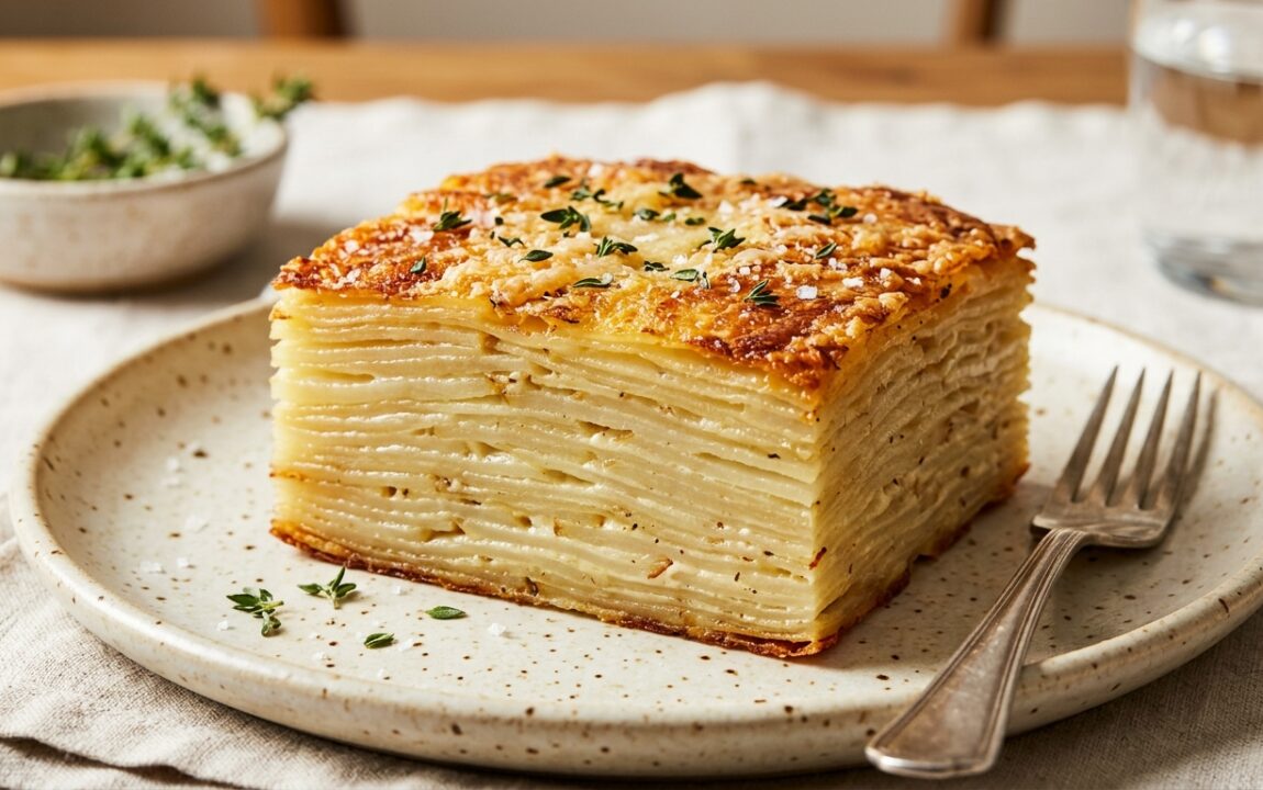 découvrez l'astuce incontournable pour réussir un millefeuille de pommes de terre avec des tranches parfaitement découpées et bien fermes, pour un plat savoureux et élégant.