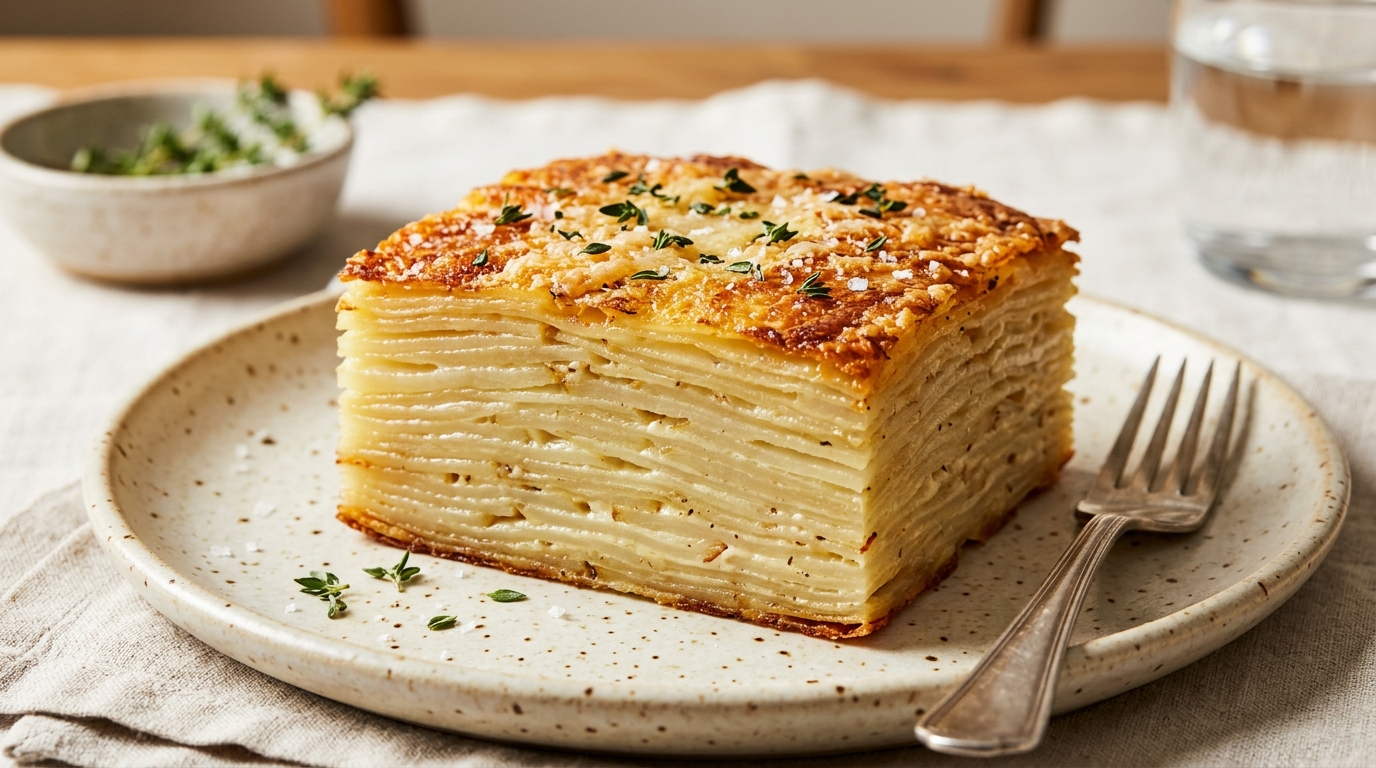 découvrez l'astuce incontournable pour réussir un millefeuille de pommes de terre avec des tranches parfaitement découpées et bien fermes, pour un plat savoureux et élégant.