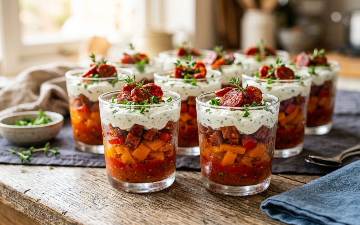 découvrez la recette des verrines poivron-chorizo préparées la veille pour épater vos invités sans stress le jour j. pratique, savoureuse et rapide, la clé d'une réception réussie !
